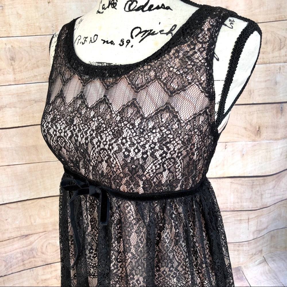 Black Lace Cream Lining High Waist Babydoll Dress - Picture 5 of 10